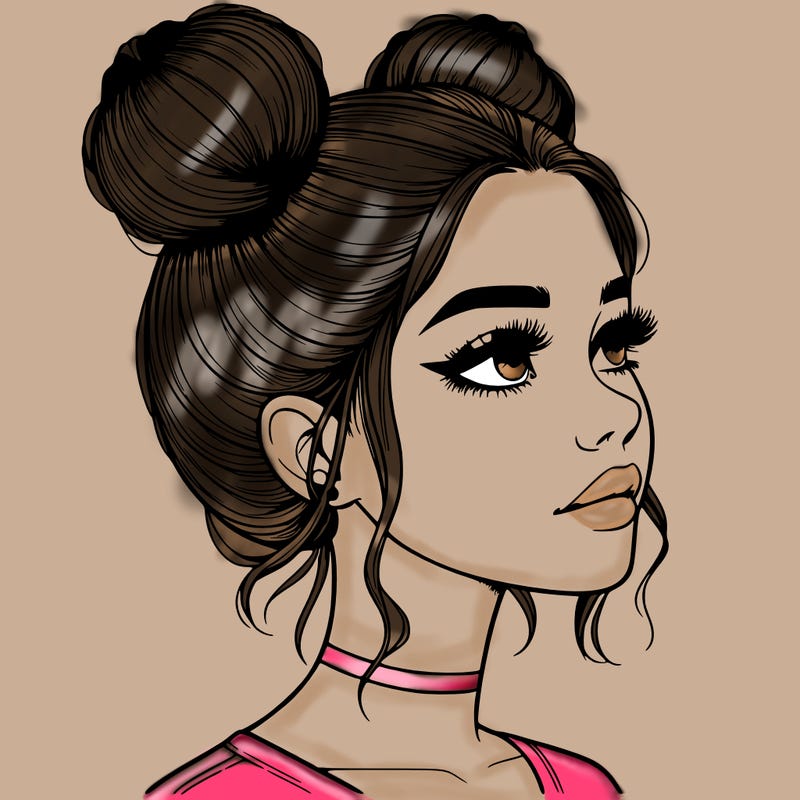 realistic girl with buns on the top of her head