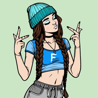 realistic teenage girl with braids and a beanie and crop top doing 🫶🏼