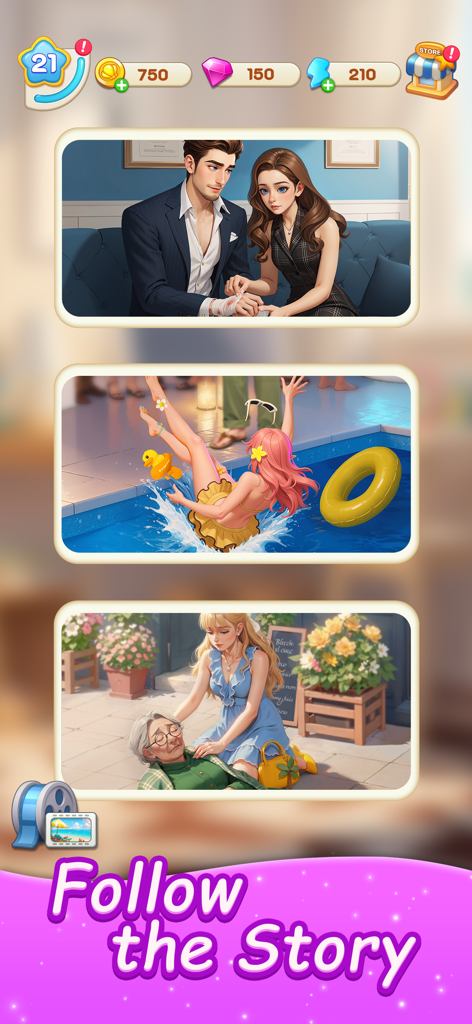 Merge Fashion: Romance Story - Dramatic story moments showing a romantic encounter a pool accident and a medical emergency in Merge Fashion