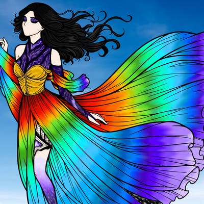 realistic woman in dress flowing the the wind