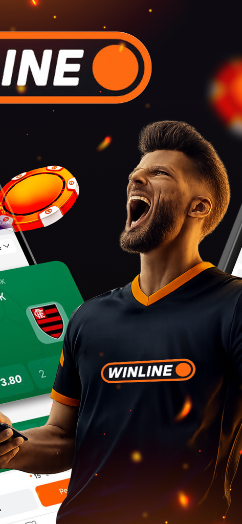 Man in sports jersey celebrating success with Winline Momentum app