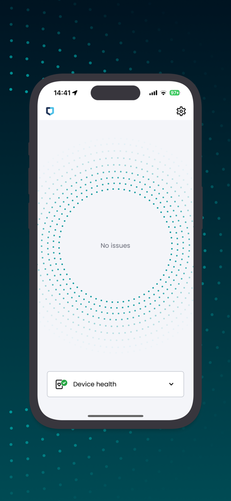 Executive Threat Protection app dashboard showing device health and no issues status