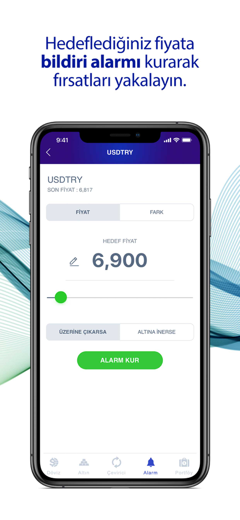 Harem Altınアプリの米ドルとトルコリラの交換レートの価格アラームインターフェース。