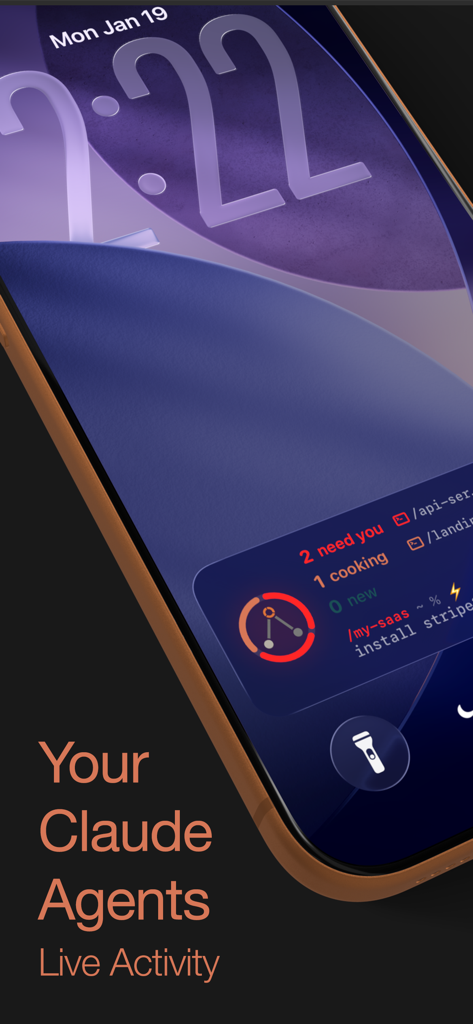 Agentfy: AI Agent Monitor - Agentfy app Live Activity on iPhone lock screen tracking Claude AI agent progress