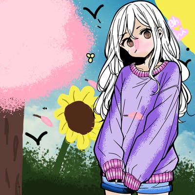 manga teen girl  in a sweater and baggy pants