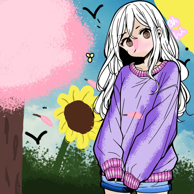 manga teen girl  in a sweater and baggy pants