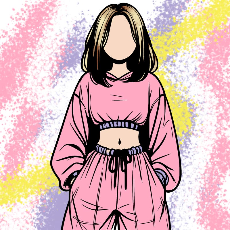 realistic girl faceless with baggy pants and a crop top