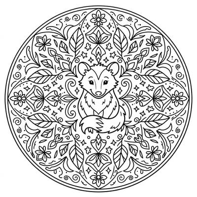 Dive into a world of creativity with this charming possum mandala, designed to delight young artists. Its balanced lines and friendly central character make it the perfect coloring activity for kids aged 4-8.