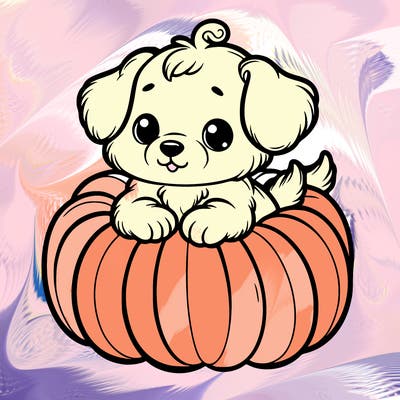 cute little puppy in a pumpkin