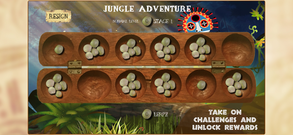 Awale Online Oware board game in jungle adventure mode