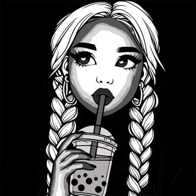 realistic girl with braided hair drinking boba