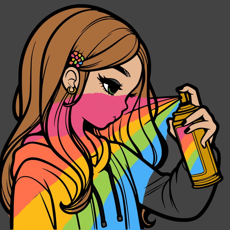 a realistic girl spray painting