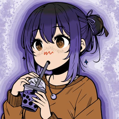 manga character drinking boba