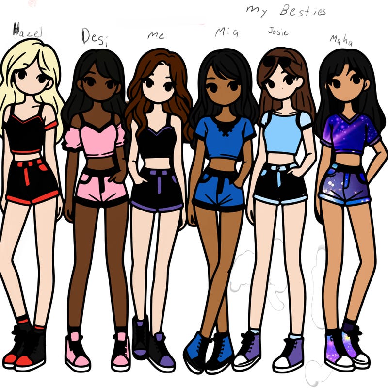 a group of girls wearing crop tops and shorts