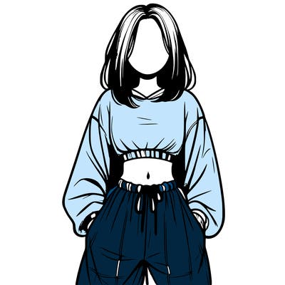 realistic girl faceless with baggy pants and a crop top
