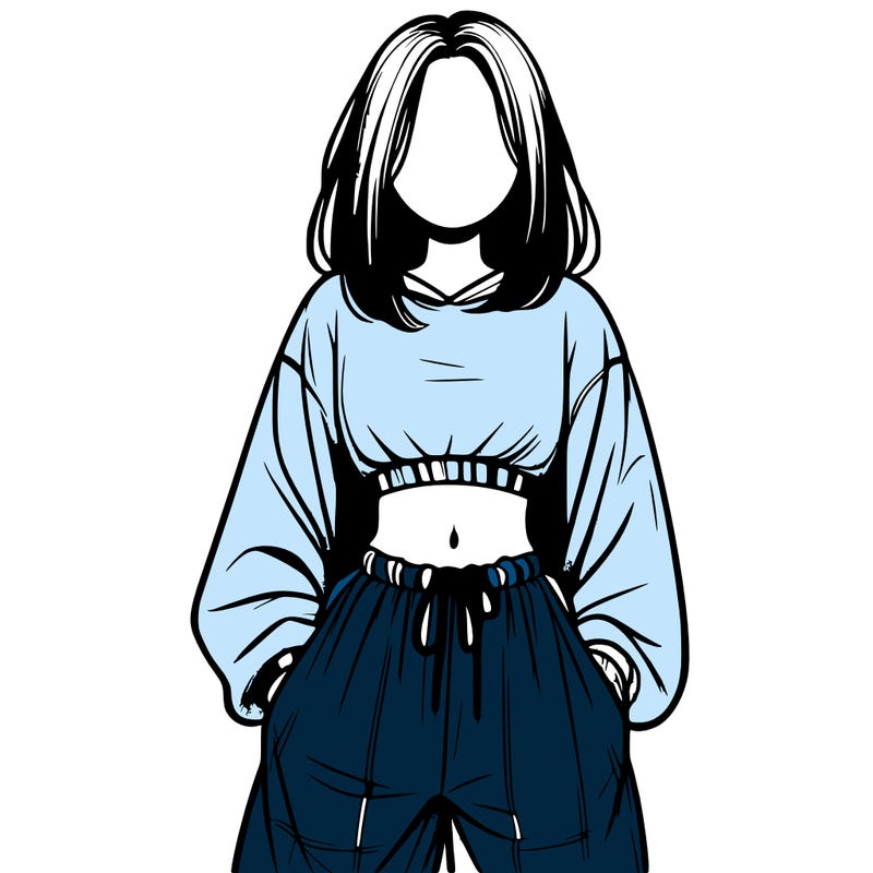 realistic girl faceless with baggy pants and a crop top