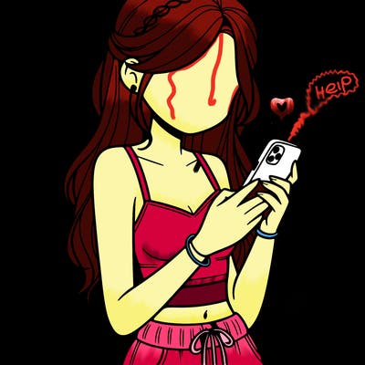 girl with crop top texting on her phone