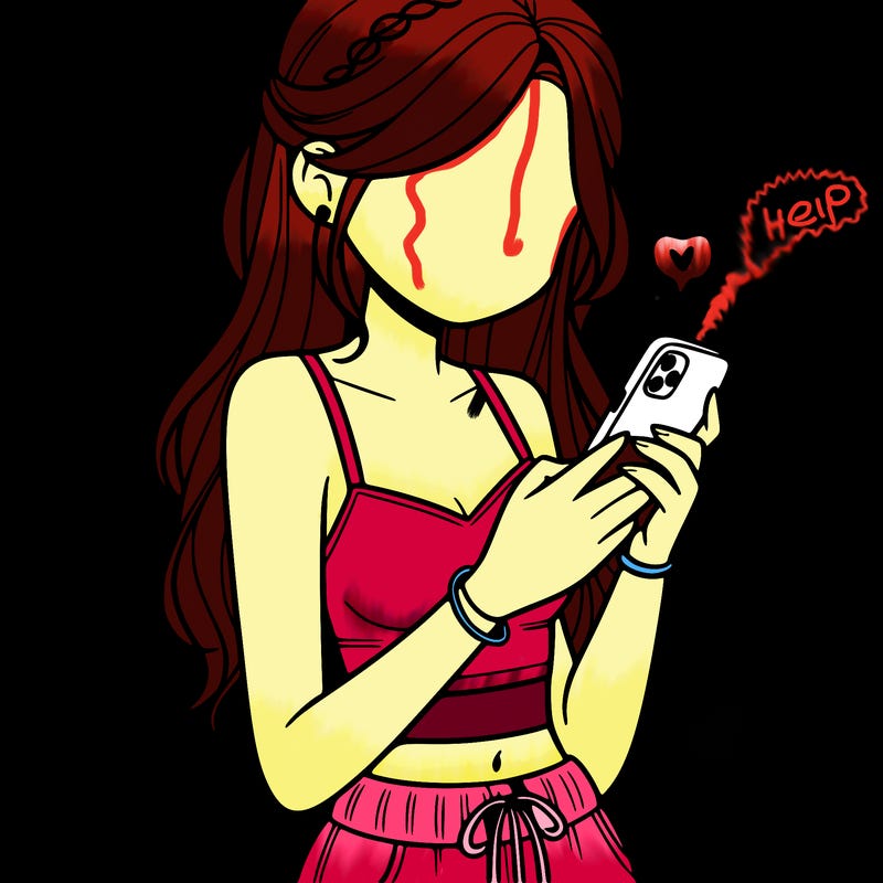 girl with crop top texting on her phone