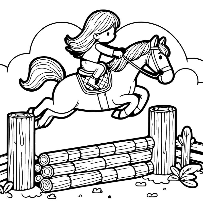 a girl jump with horse over obstacle
