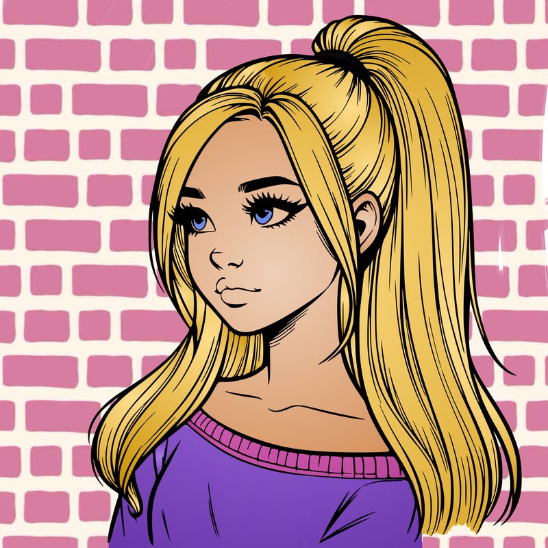 realistic girl with a high ponytail