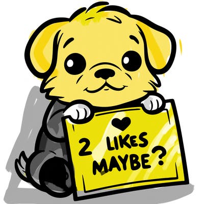 a puppy holding a sign that says 2 likes maybe?