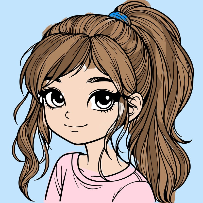 realistic girl with ponytail
