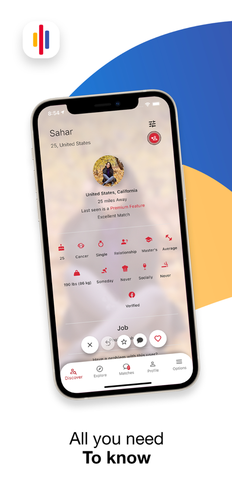 Persian Club - A detailed user profile on the Persian Club app showing demographic information and personal preferences for networking and dating.