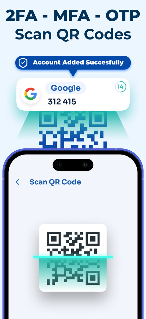 An iPhone scanning a QR code using the Authenticator app for secure 2FA setup