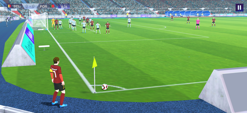 Football League™ 2025 - A player prepares for a corner kick in the Football League 2025 mobile game during a Belgium vs Portugal match.