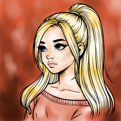 realistic girl with a high ponytail