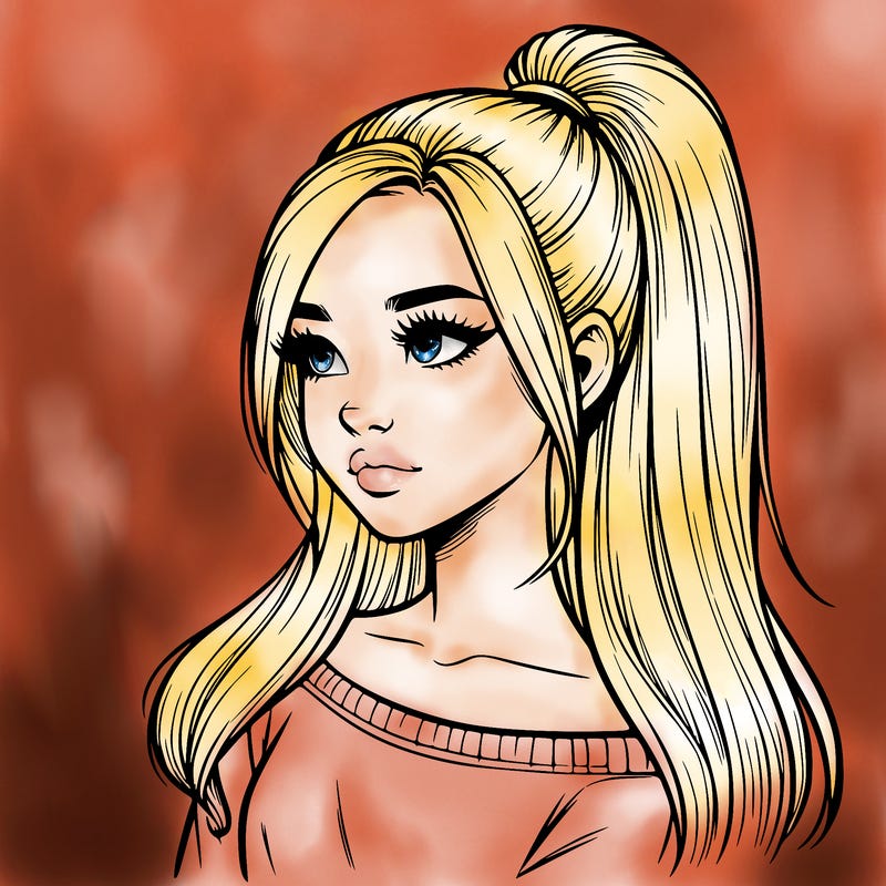 realistic girl with a high ponytail