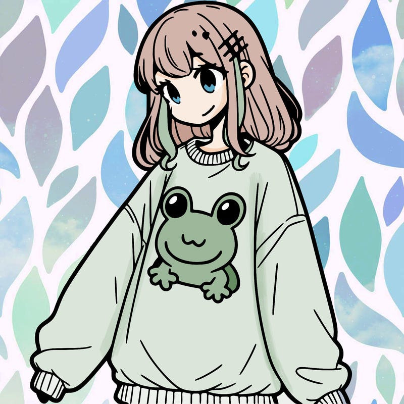 girl wearing frogging sweatshirt