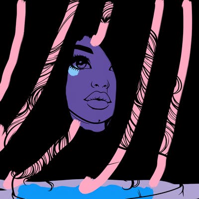 realistic girl with wavy hair and lips