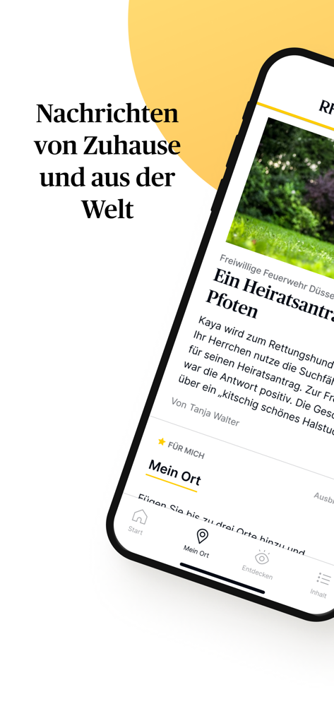 Mobile interface of Rheinische Post app featuring local and global news in German.