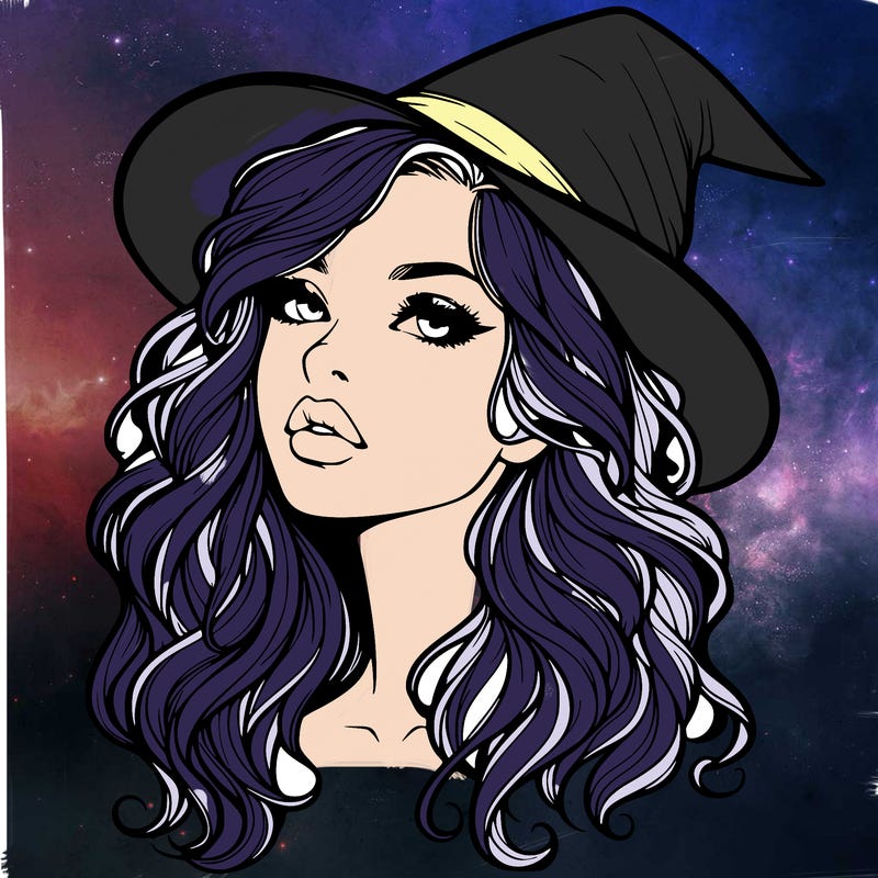 realistic witch girl with wavy hair and lips