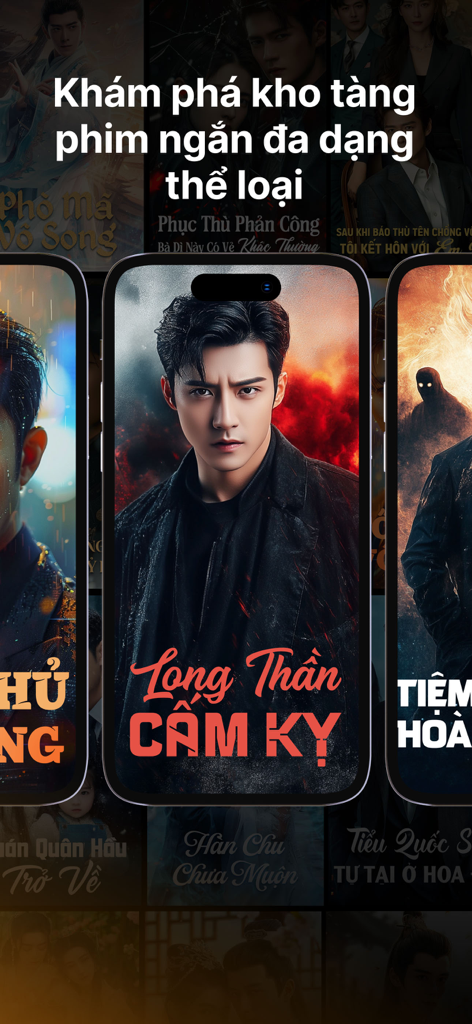 Mango Play - Mango Play app interface displaying a diverse collection of short Chinese drama films on mobile screens.