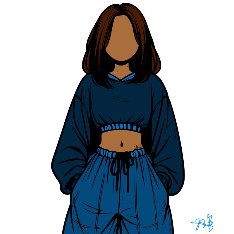 realistic girl faceless with baggy pants and a crop top