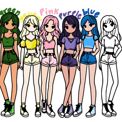 a group of girls wearing crop tops and shorts
