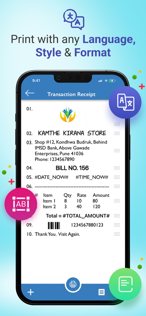 A mobile interface for designing and printing custom transaction receipts on a thermal printer