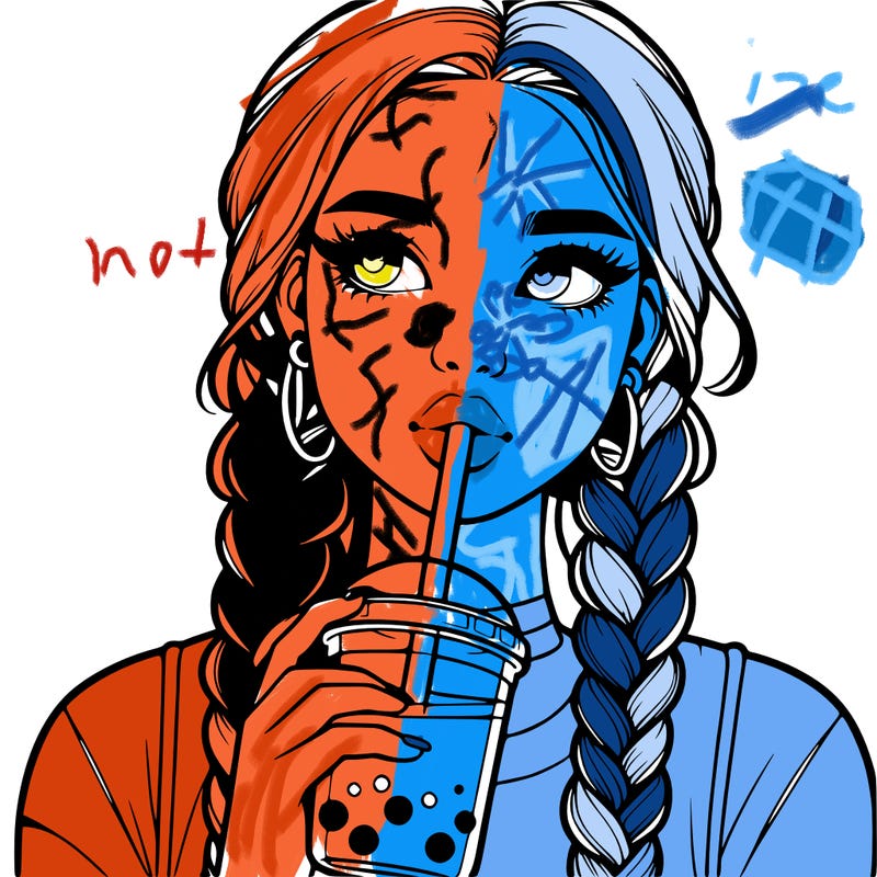 realistic girl with braided hair drinking boba