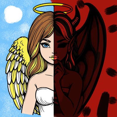 realistic angel half demon