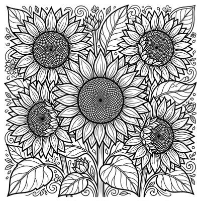 Immerse yourself in the beauty of nature with this intricate sunflower heads coloring page, specially designed for seniors. Enjoy the large print, clear outlines, and detailed patterns that offer both relaxation and cognitive engagement.