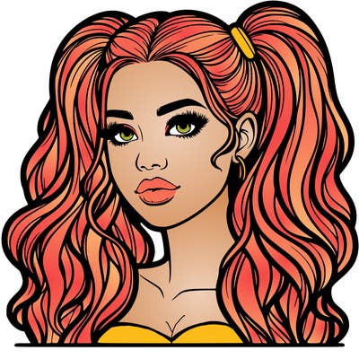 realistic woman with high pigtails