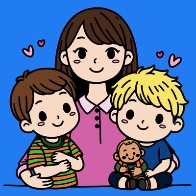 mother with two kids