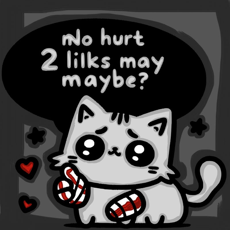 cute cat thats been hurt saiying 2 likes maybe