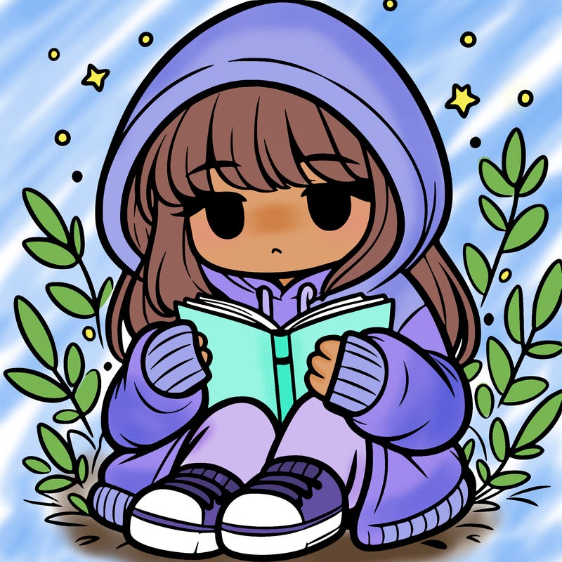 girl in oversized hoodie reading a book