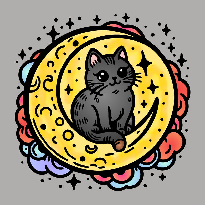 cat on the moon tattoo