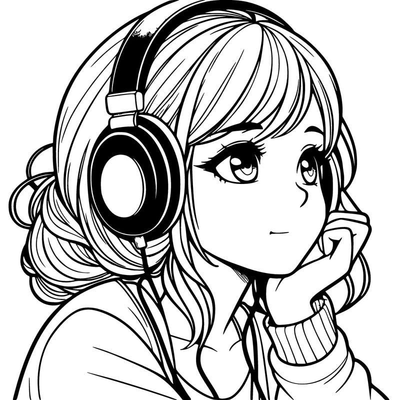 a realistic girl listening to music