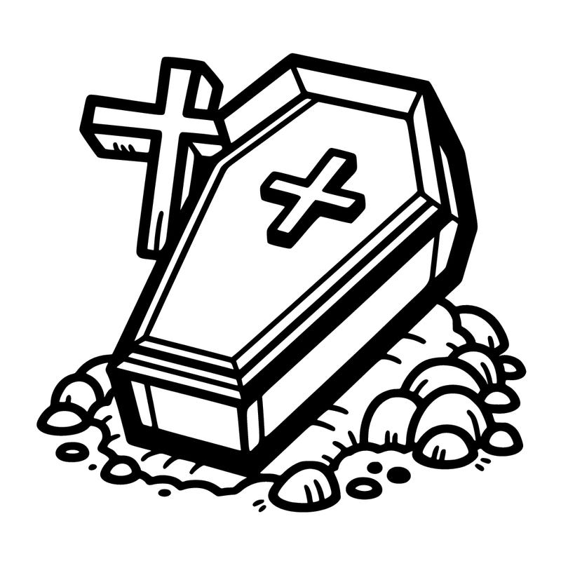 a coffin with a cross with a white back ground