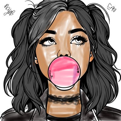 realististic girl blowing bubble -gum